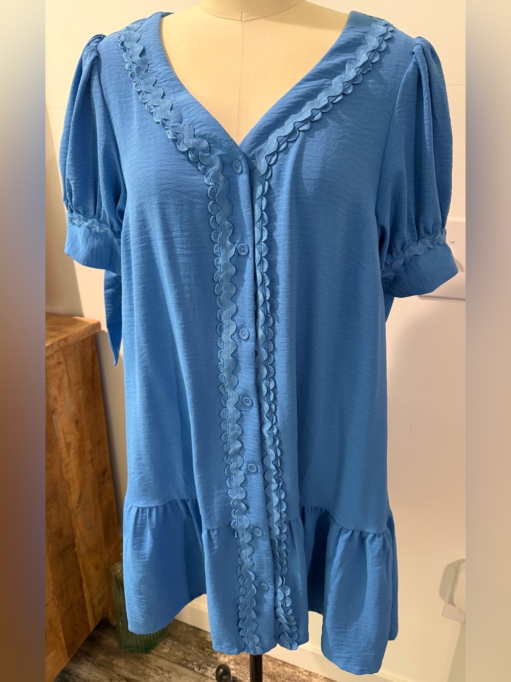 Umgee Blue Button-Front V-Neck Peplum Women's Top